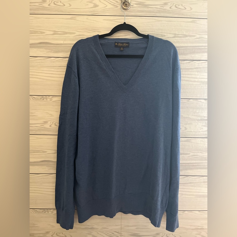 Brooks Brothers Blue Supima Cotton V-Neck Sweater XXL